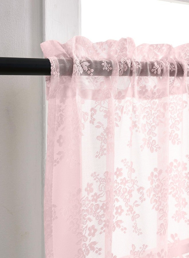 YJ YANJUN Pink Bathroom Window Curtain Short Princess Curtains for Little Girls Room Half Curtains for Windows Tier Voile Cafe Curtain 30 Inch Length for Kitchen Bedroom Rod Pocket Pink Boho Decor - Image 2