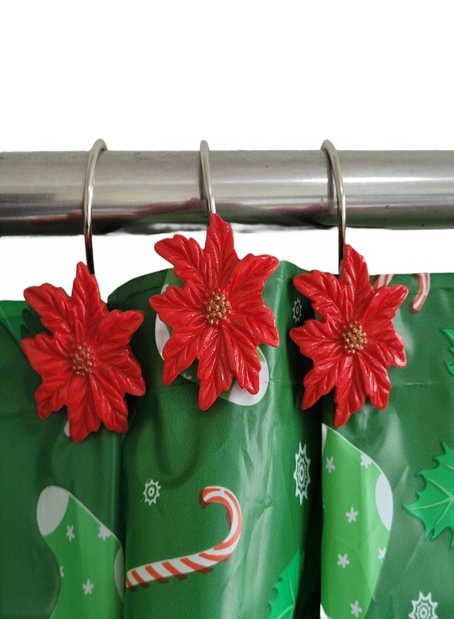 Twofishes Home Fashion Decorative Red Flower Shower Curtain Hooks S/12 - Image 1
