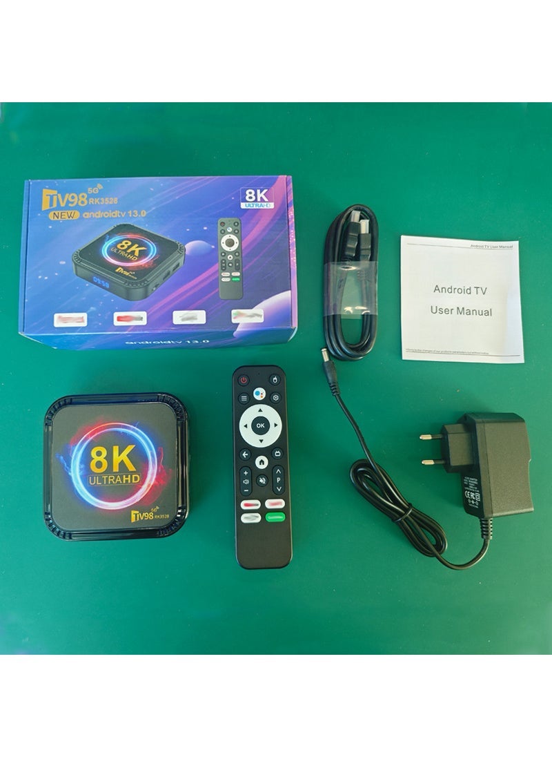 TV98 RK3528 8K 4K HD Android 13 TV Box Dual WiFi6 Bluetooth 4 64G US Gauge