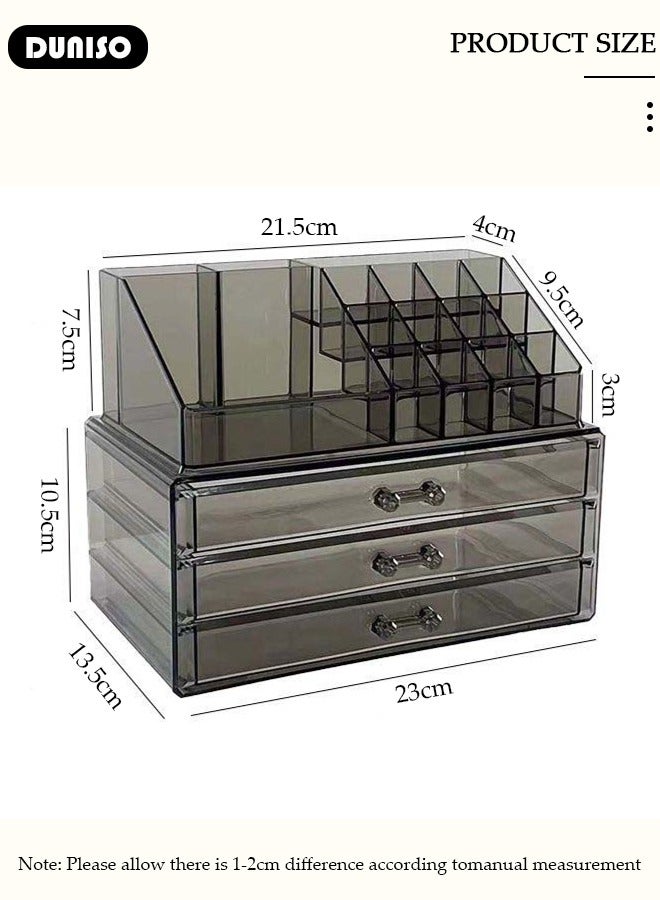 DUNISO Acrylic Makeup Organizer Box with Tissue Box, Large Capacity Cosmetic Display Case with  with Lipstick and Brush Holder,  Jewelry Organizer with 3 Drawers , Clear Stackable Desk Storage Box for Dresser and Washroom - Image 4