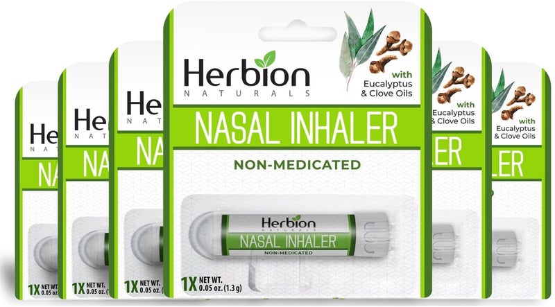 HERBION Naturals Nasal Inhaler NonMedicated  Relieves Nasal Congestion  Blockage Sinusitis  Allergic Conditions  6 Packs - Image 1