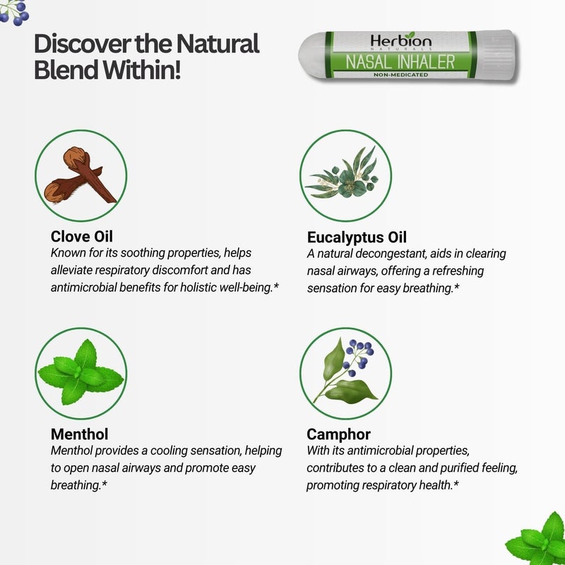 HERBION Naturals Nasal Inhaler NonMedicated  Relieves Nasal Congestion  Blockage Sinusitis  Allergic Conditions  6 Packs - Image 3