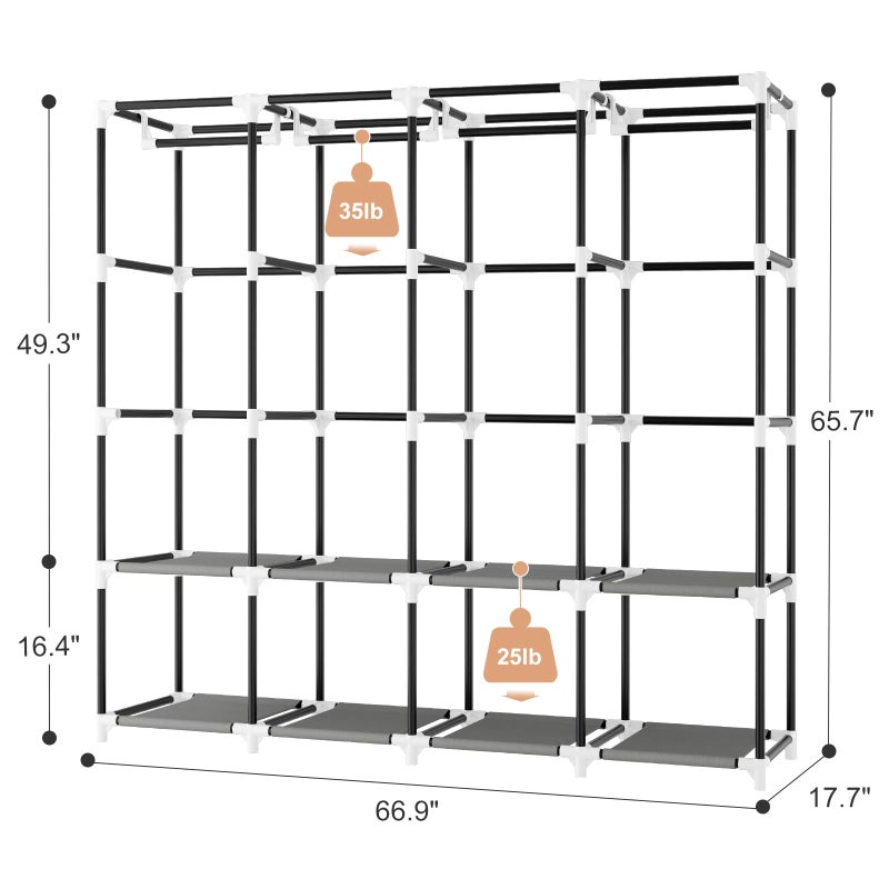 BrFoYu Portable Closet for Hanging Clothes, 67 Inch Wide Portable Wardrobe Closet with Cover, 4 Hanging Rod, Storage Shelves and Side Pockets, Large Free Standing Closet for Bedroom, Grey - Image 3