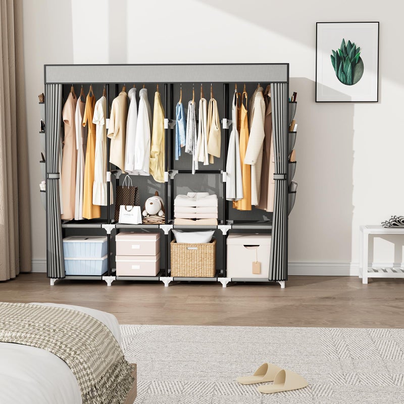 BrFoYu Portable Closet for Hanging Clothes, 67 Inch Wide Portable Wardrobe Closet with Cover, 4 Hanging Rod, Storage Shelves and Side Pockets, Large Free Standing Closet for Bedroom, Grey - Image 2