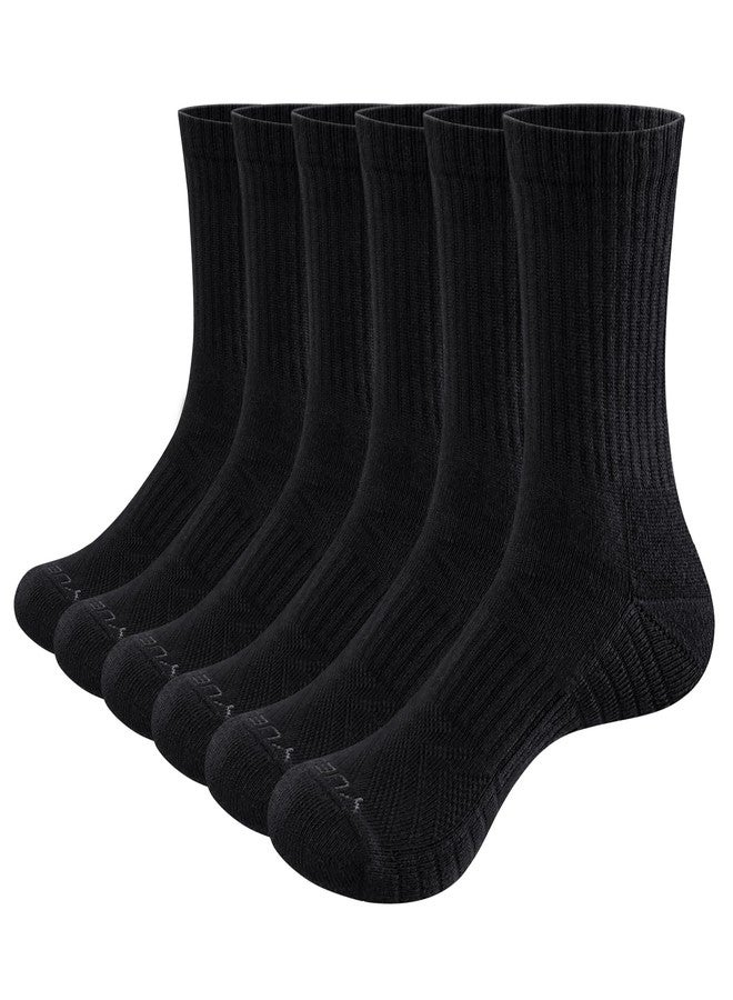 YUEDGE Mens Black Cotton Crew Socks For Men Size 9-11, Moisture Wicking Cushioned Gym Tennis Training Athletic Socks, 6 Pairs/Pack - Image 1