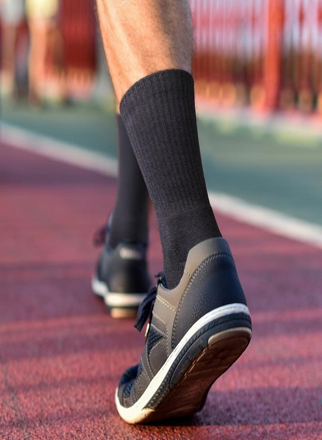 YUEDGE Mens Black Cotton Crew Socks For Men Size 9-11, Moisture Wicking Cushioned Gym Tennis Training Athletic Socks, 6 Pairs/Pack - Image 3