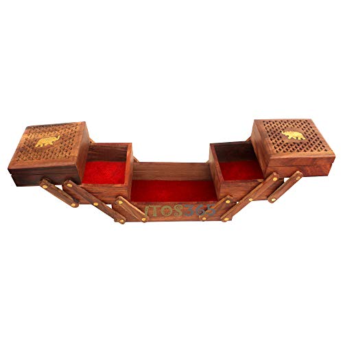 ITOS365 Handmade Wooden Jewellery Box for Women Jewel Organizer Hand Carved Jali Elephant Carvings Gift Items - Image 4