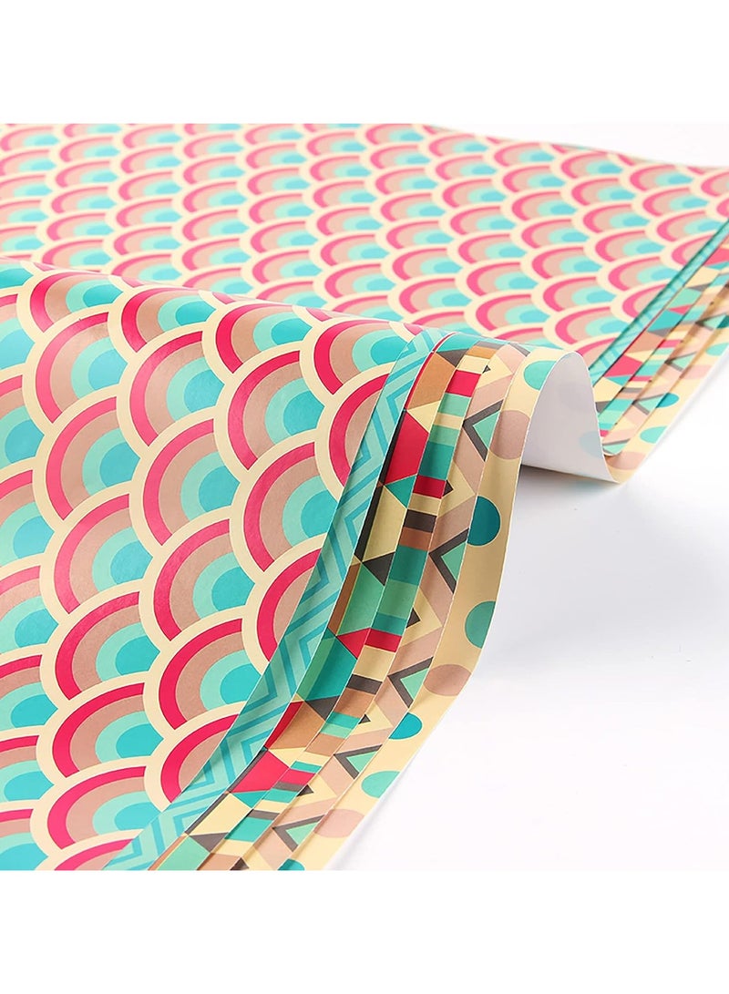 مجموعة ورق تغليف الهدايا، مجموعة من 6 ورق تغليف هدايا 50 × 70، ورق تغليف هدايا عيد الميلاد، ملصقات هدايا، شريط لاصق مزدوج الجوانب، وحبل تغليف - ورق صديق للبيئة وقابل لإعادة التدوير - Image 3