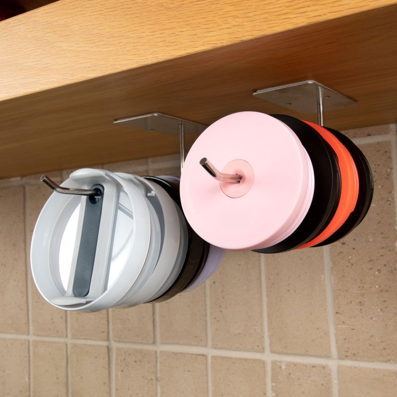 ELYPRO - Tumbler Lid Organizer, 2-Pack - Under-Cabinet Cup Lid Holder for Stanley, Yeti, Hydro Flask, Universal Self-Adhesive or Mounting Hook for Kitchen, Steel (Straw Lids) - Image 1