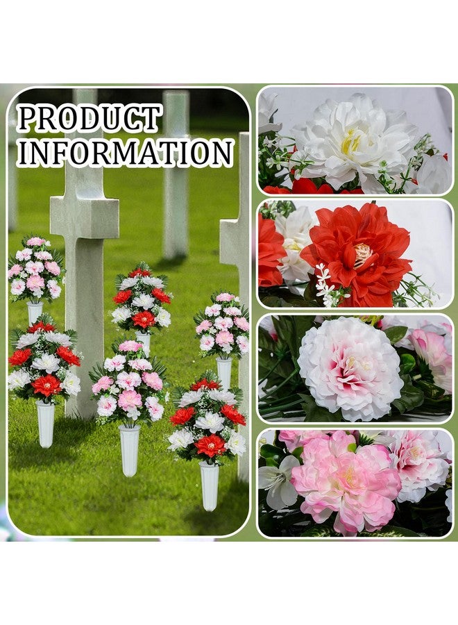XONOR Artificial Cemetery Flowers, Spring Memorial Bouquet With Vase, Outdoor Grave Flowers Decorations, Artificial Dahlia Bouquet For Graveyard, Headstone Decoration, Set Of 4 - Image 4