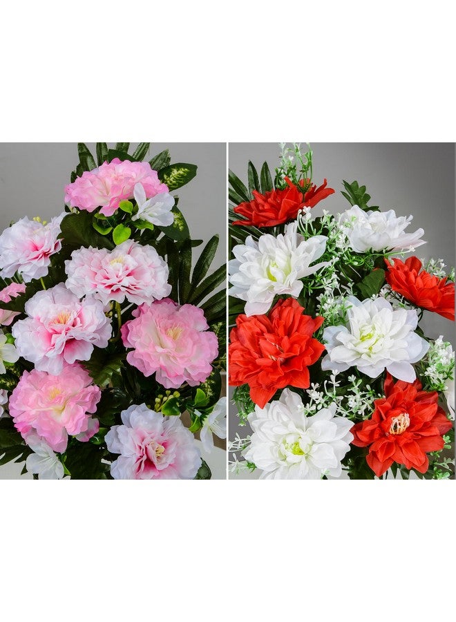 XONOR Artificial Cemetery Flowers, Spring Memorial Bouquet With Vase, Outdoor Grave Flowers Decorations, Artificial Dahlia Bouquet For Graveyard, Headstone Decoration, Set Of 4 - Image 5