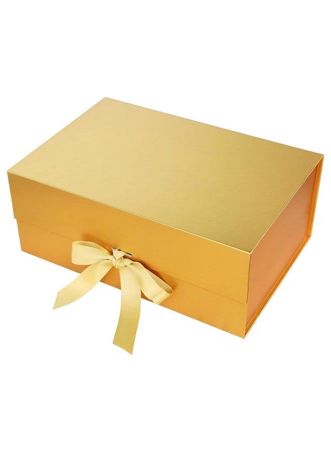 Aakriti Elegant Gifts Box Folding Rakhi Gift Boxes With Ribbon Gifting Reuse Hamper Rakhi Box Gift Boxes Present Gold Gift Box Ribbon Birthday Party Favors (23 x16 x10cm, Gold Gift Box 1pcs) - Image 1