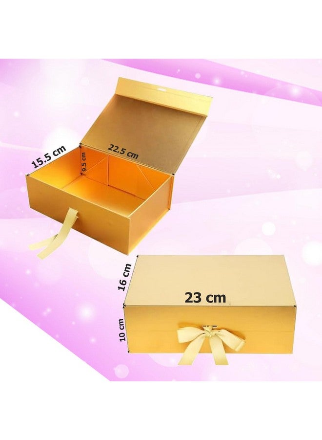 Aakriti Elegant Gifts Box Folding Rakhi Gift Boxes With Ribbon Gifting Reuse Hamper Rakhi Box Gift Boxes Present Gold Gift Box Ribbon Birthday Party Favors (23 x16 x10cm, Gold Gift Box 1pcs) - Image 5