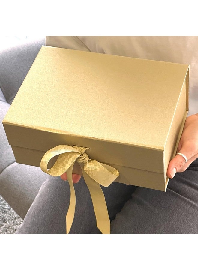Aakriti Elegant Gifts Box Folding Rakhi Gift Boxes With Ribbon Gifting Reuse Hamper Rakhi Box Gift Boxes Present Gold Gift Box Ribbon Birthday Party Favors (23 x16 x10cm, Gold Gift Box 1pcs) - Image 2