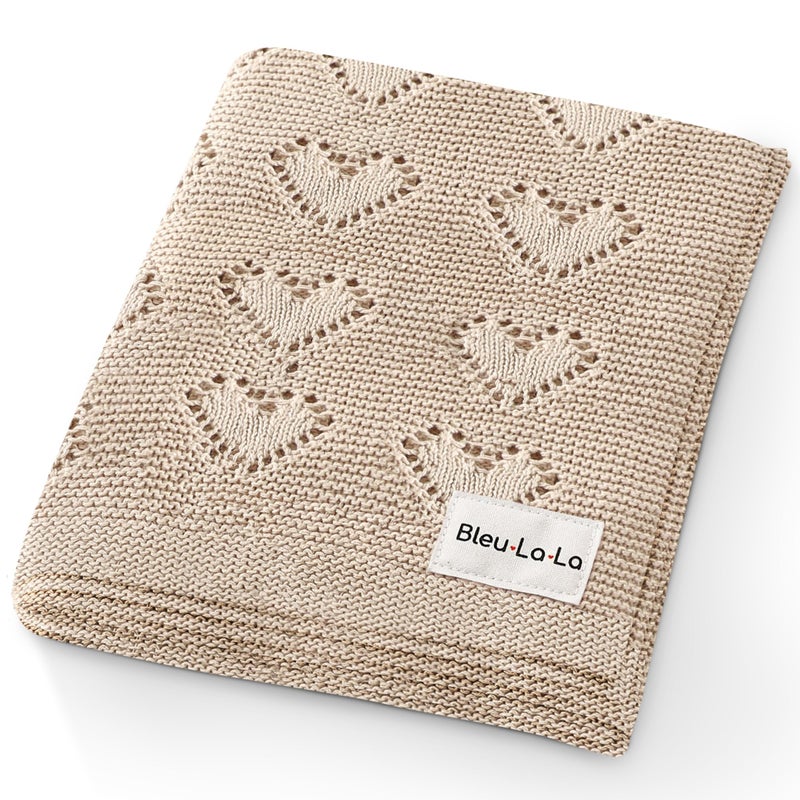 Bleu La La 100 Luxury Cotton Heart Swaddle Knit Baby Blanket for Girls and Boys  Soft Warm Cozy Swaddling Receiving Stroller Crib Blanket for Newborns Infants  Toddlers Oatmeal 02 Years