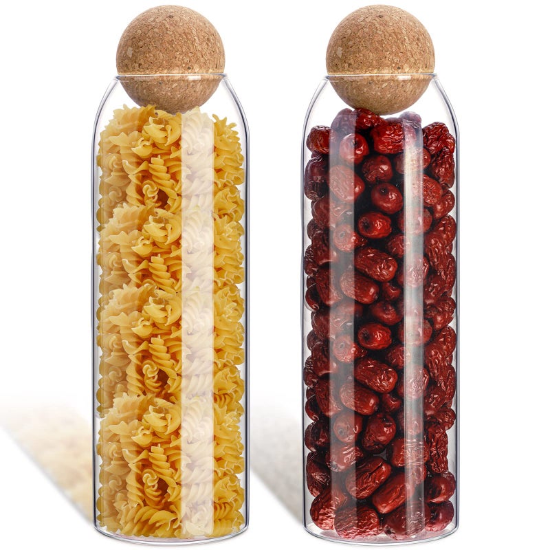 2 Piece Cork Glass Jars with Cork Lid Storage Jar Container with Ball Round Bottles Canisters with Airtight Seal Wooden Lid1300 ML