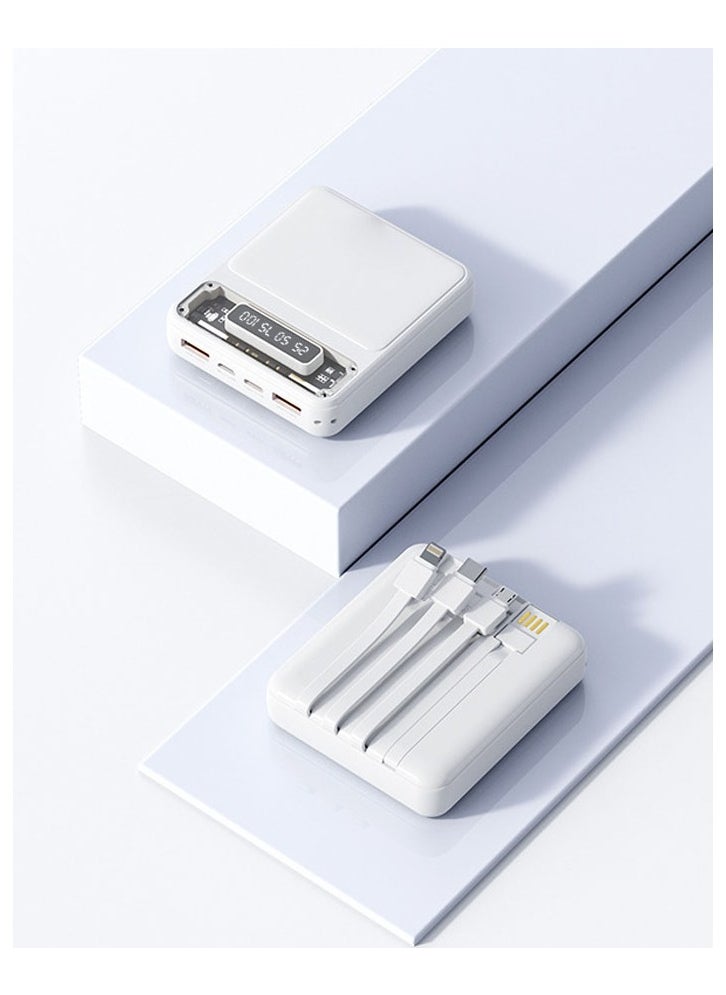 JEEJPV Mini Power Bank 20000 mAh Transparent Portable Power Bank with Cord (White) 