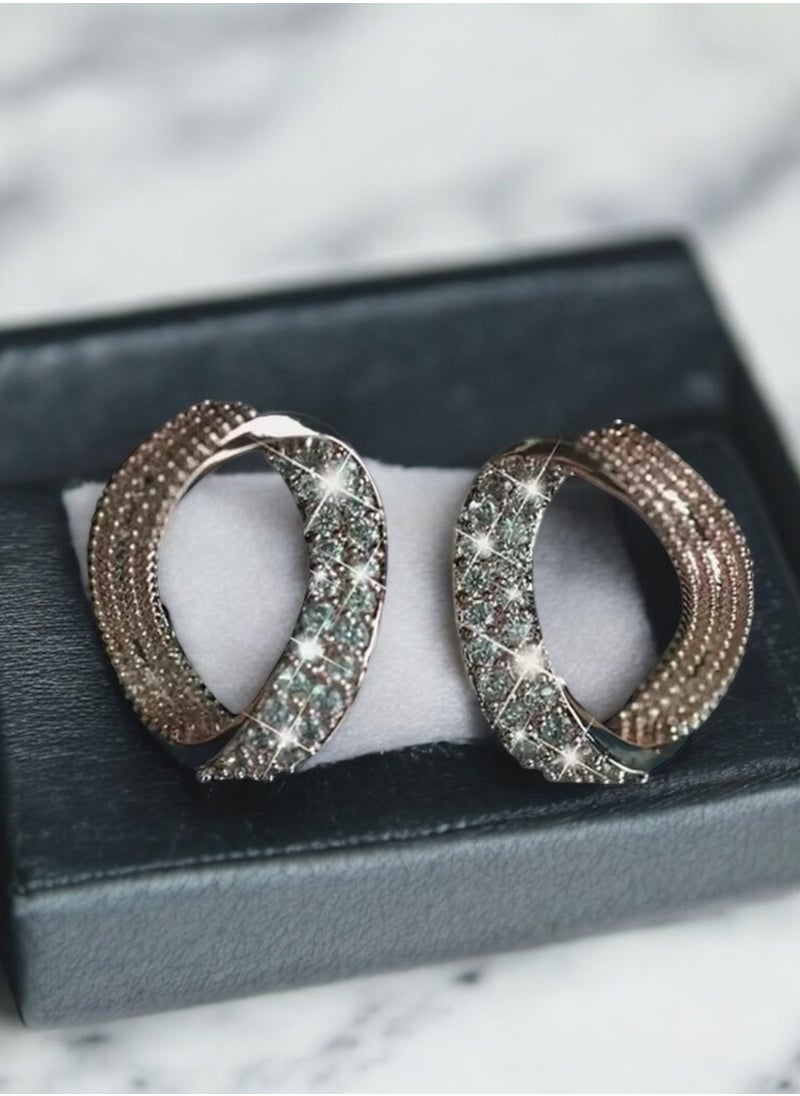 Dangle Charms Elegant Rose Gold Earrings For Women Inlaid With Zirconia  - Image 1