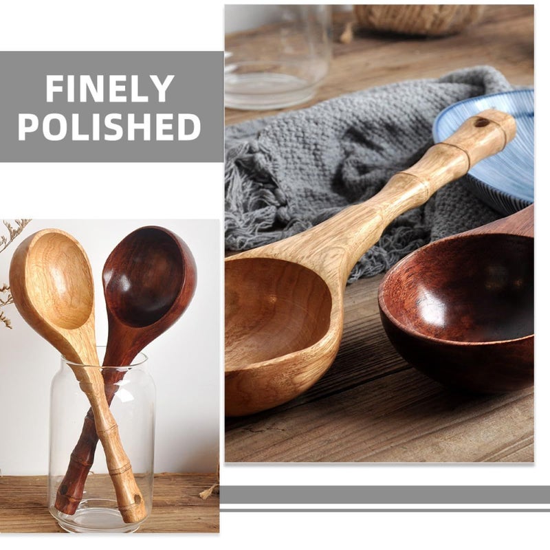 Natural Wooden Water Ladle Set 2 Pieces Long Handle Scoop for Kitchen Bath Hair Washing - Image 4
