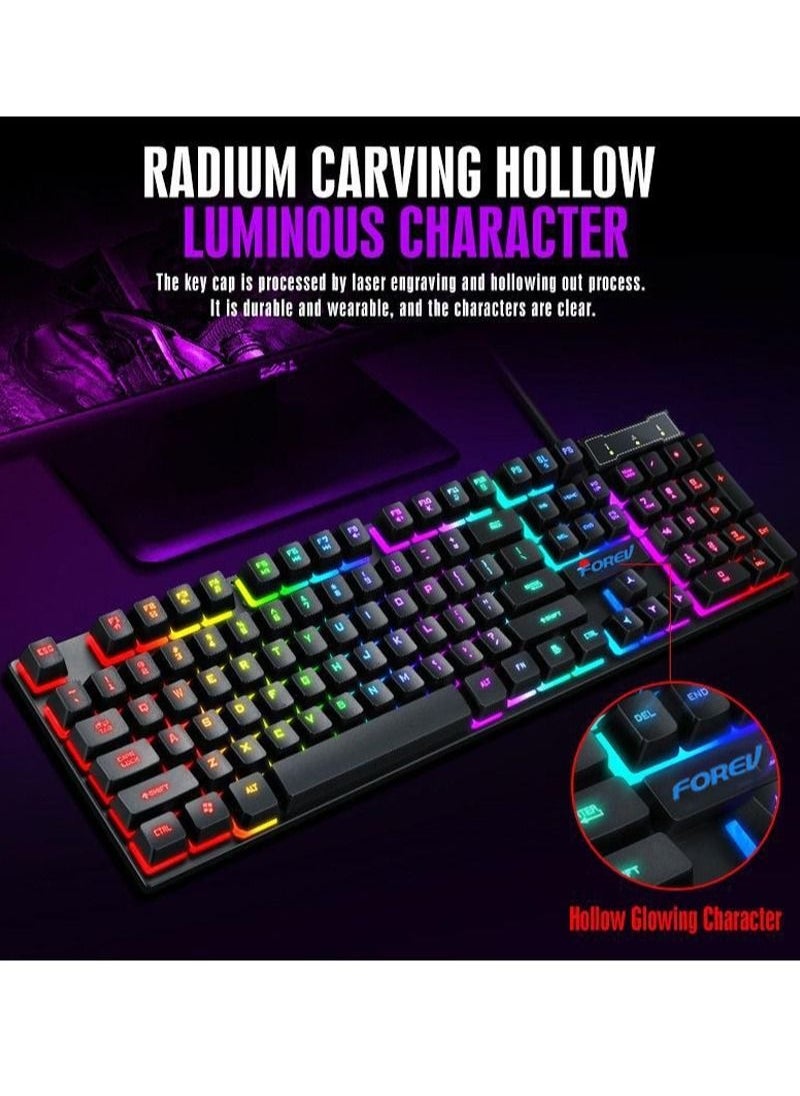 Forev - RGB Gaming Keyboard Mouse Set, Mechanical Keyboard Feel Keyboard,104 Keys Transparent Keycap Keyboard with Mouse, for Gaming Office - Image 1
