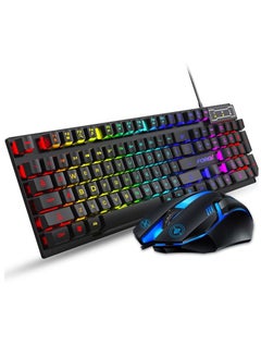 RGB Gaming Keyboard Mouse Set, Mechanical Keyboard Feel Keyboard,104 Keys Transparent Keycap Keyboard with Mouse, for Gaming Office