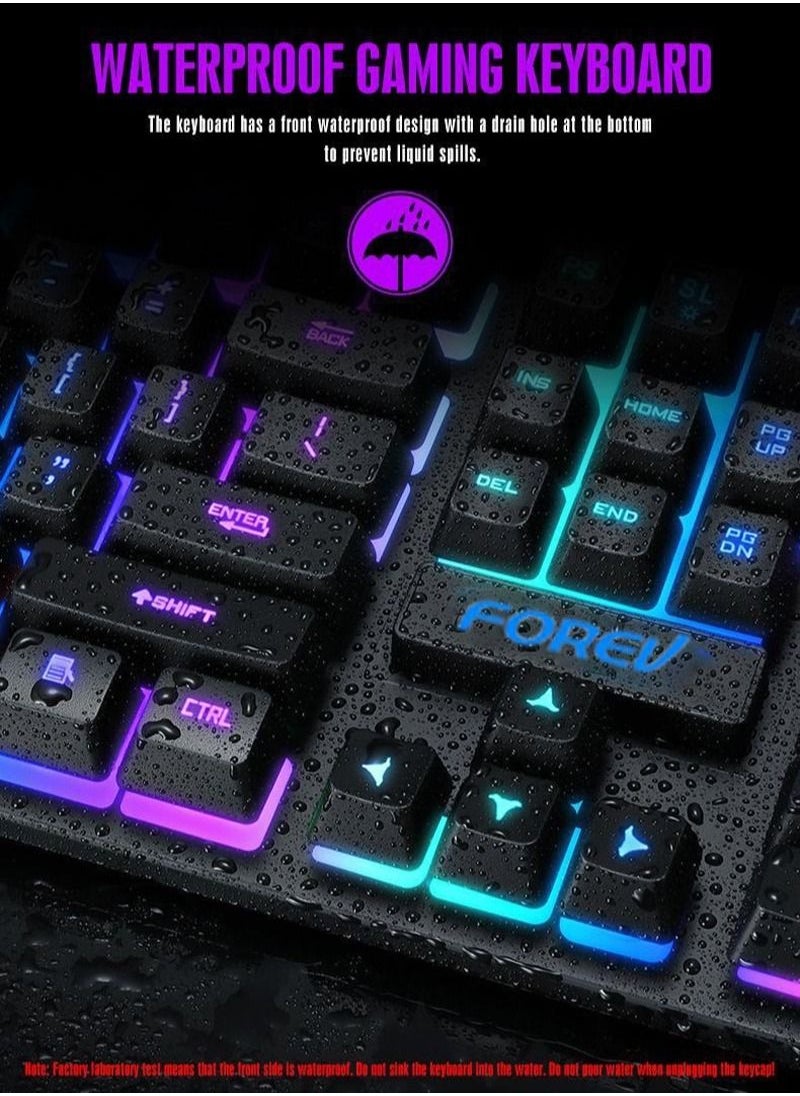 Forev - RGB Gaming Keyboard Mouse Set, Mechanical Keyboard Feel Keyboard,104 Keys Transparent Keycap Keyboard with Mouse, for Gaming Office - Image 1