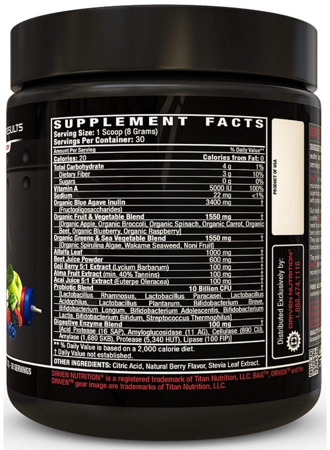 Driven Nutrition مسحوق السوبرفود من درايفن ب&G التوت والخضروات 30 حصة تركيبة عضوية نباتية مع بروبيوتيك وإنزيمات هضمية مكمل نباتي يدعم التعافي والهضم الصحي ووظيفة المناعة - Image 3