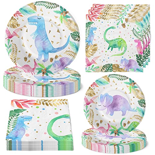 HaPiBiDesign Girls Dinosaur Party Plates and Napkins Pink Dinosaur Birthday Party Supplies Serves 20 - Image 1