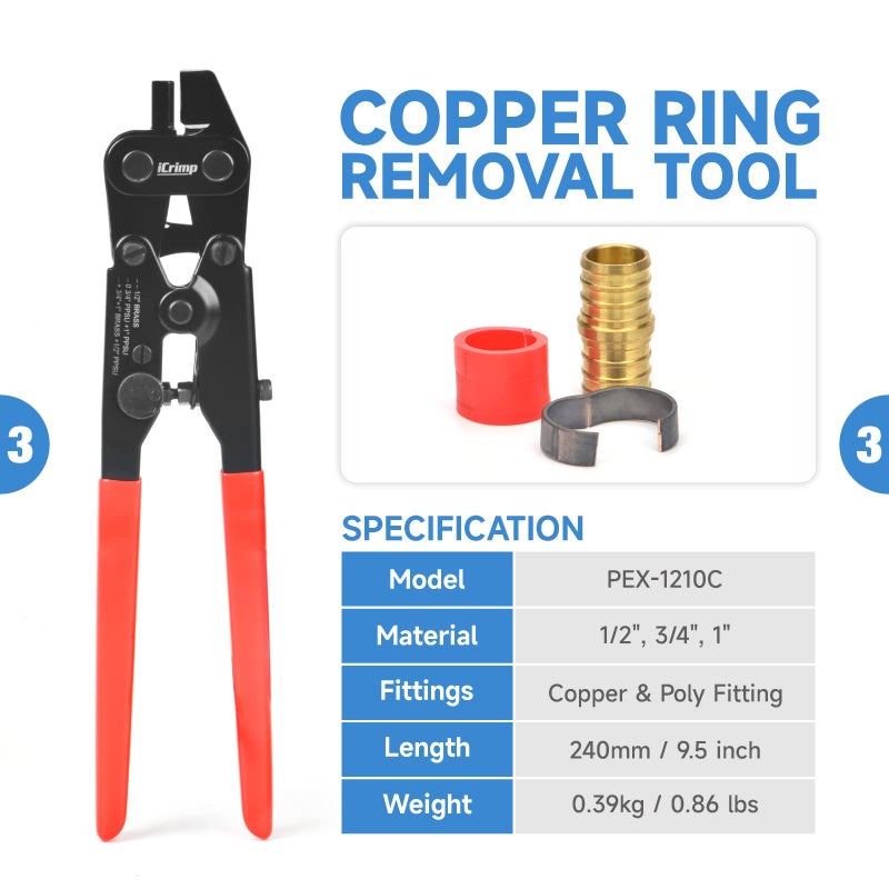 Icrimp Iws-1807Cn Pex Crimping Tool Kit With Pex Crimpers  Pex Tubing Cutter  Copper Ring Removal Tool For 1/2? & 3/4? Copper Crimp Rings  Meets Astm F1807 Standard - Image 4