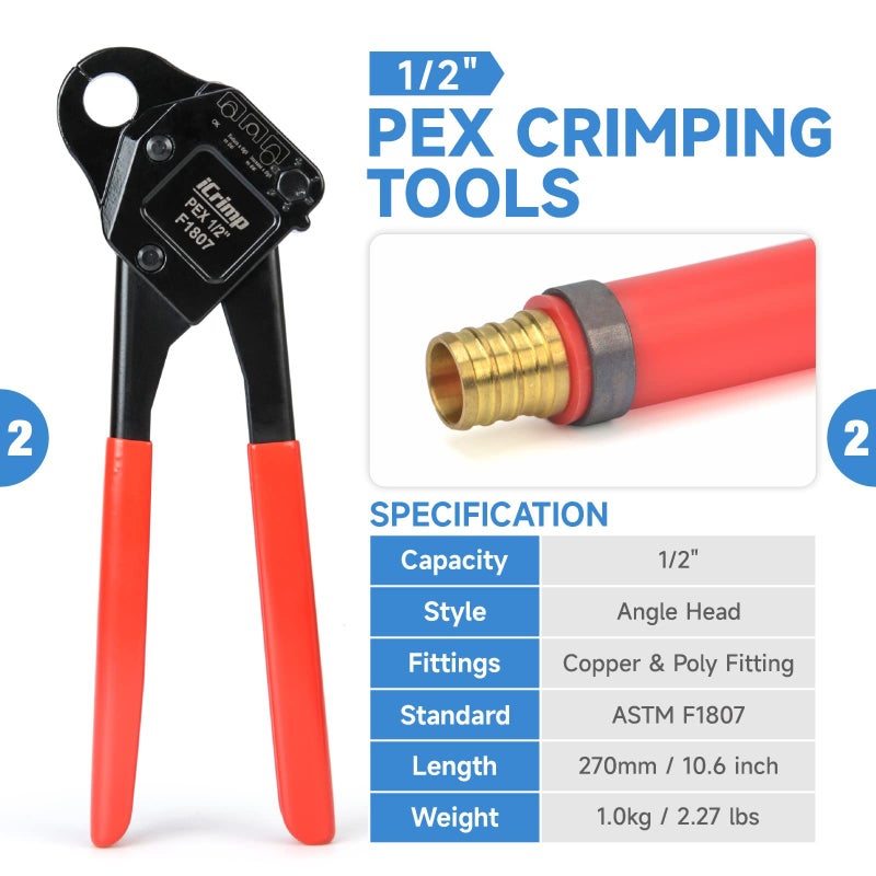 Icrimp Iws-1807Cn Pex Crimping Tool Kit With Pex Crimpers  Pex Tubing Cutter  Copper Ring Removal Tool For 1/2? & 3/4? Copper Crimp Rings  Meets Astm F1807 Standard - Image 3