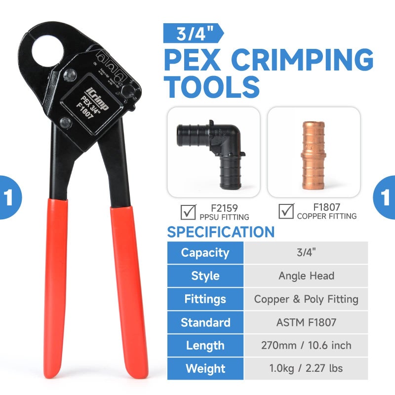 Icrimp Iws-1807Cn Pex Crimping Tool Kit With Pex Crimpers  Pex Tubing Cutter  Copper Ring Removal Tool For 1/2? & 3/4? Copper Crimp Rings  Meets Astm F1807 Standard - Image 2