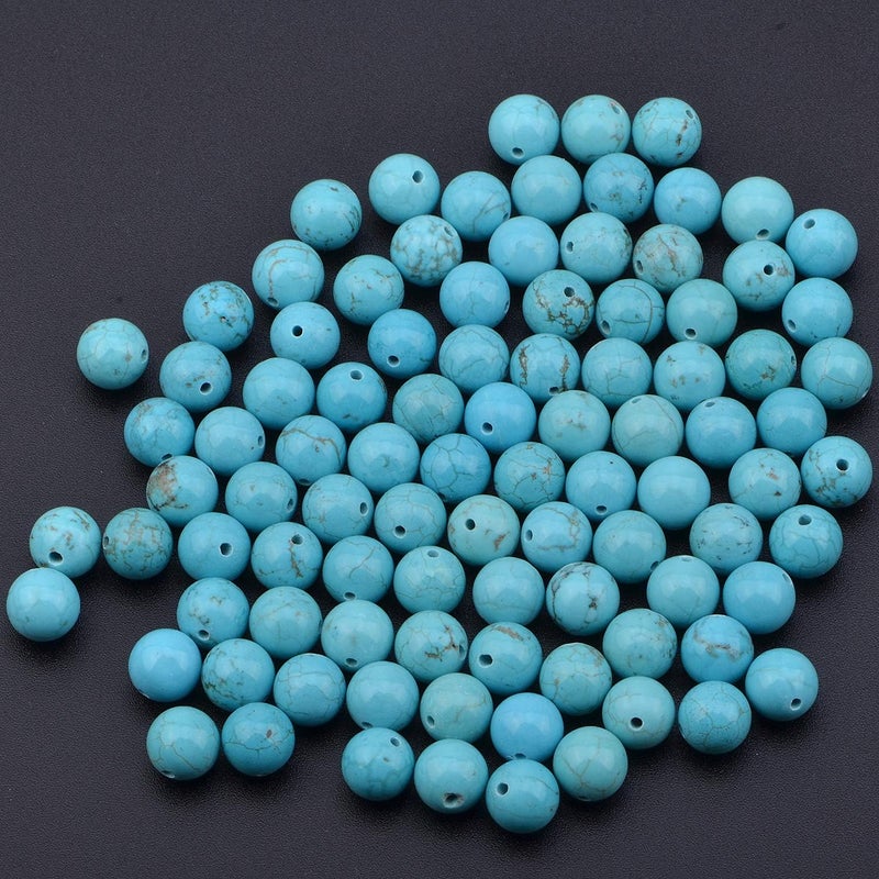 LPBeads 100PCS 8mm Blue Turquoise Gemstone Round Loose Beads for Jewelry Making with Crystal Stretch Cord - Image 3
