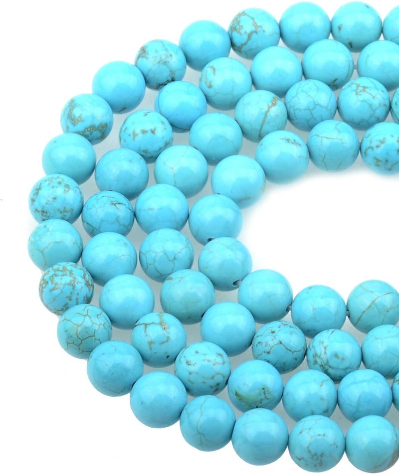 LPBeads 100PCS 8mm Blue Turquoise Gemstone Round Loose Beads for Jewelry Making with Crystal Stretch Cord - Image 1