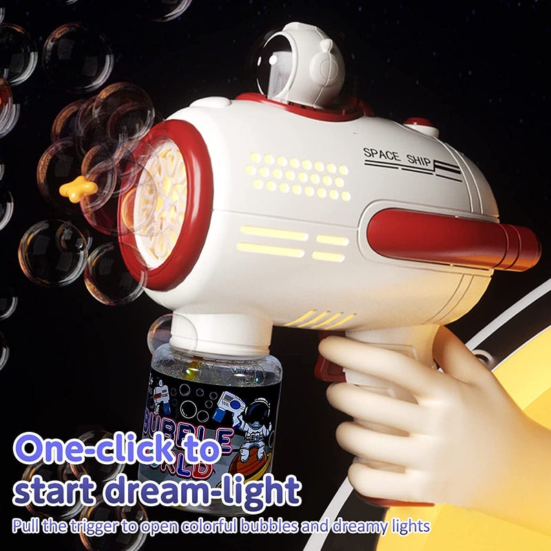 Bubble Machine for Kids Outdoor Toys, Space Travel 10-Hole Electric Bubble，360 ° Leak-Proof Design, with Lamp Bubble Machine for Kids，Outdoor Toys for Kids Ages 3-12。 (Space Blue/Space Red) - Image 3