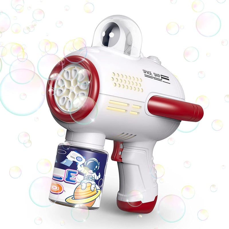 Bubble Machine for Kids Outdoor Toys, Space Travel 10-Hole Electric Bubble，360 ° Leak-Proof Design, with Lamp Bubble Machine for Kids，Outdoor Toys for Kids Ages 3-12。 (Space Blue/Space Red) - Image 2