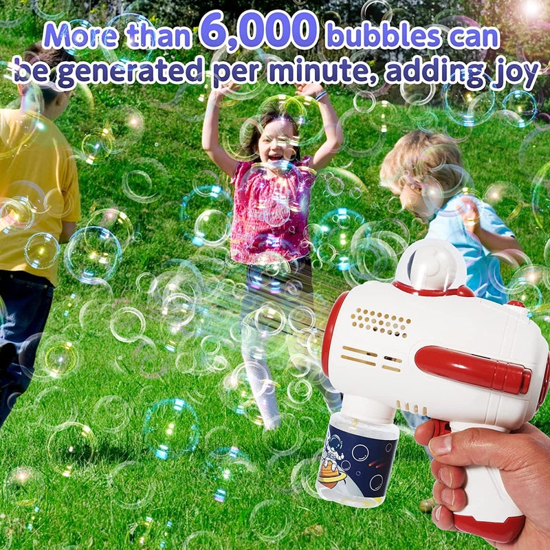 Bubble Machine for Kids Outdoor Toys, Space Travel 10-Hole Electric Bubble，360 ° Leak-Proof Design, with Lamp Bubble Machine for Kids，Outdoor Toys for Kids Ages 3-12。 (Space Blue/Space Red) - Image 4