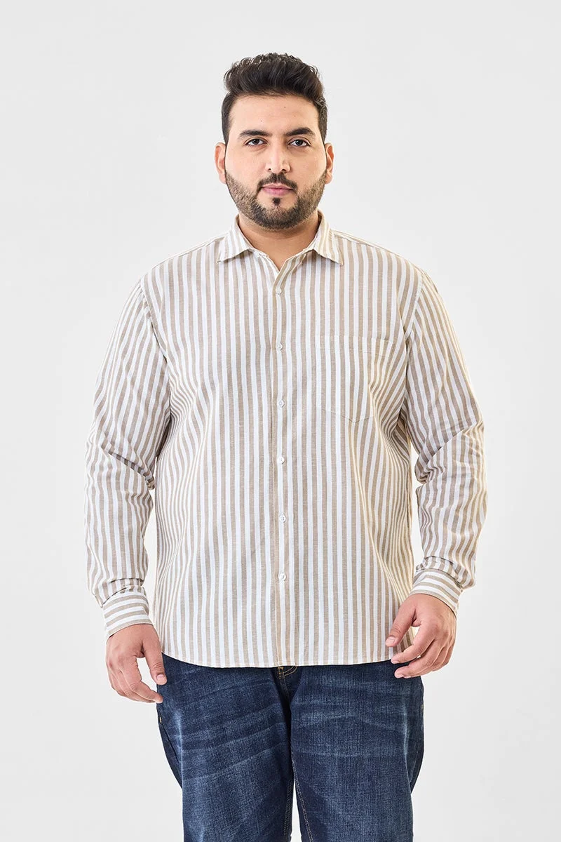SNITCH Linen Blend Stripes Plus Size Shirt