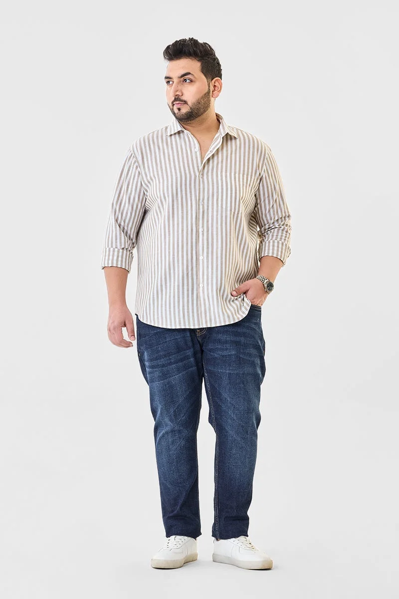 SNITCH Linen Blend Stripes Plus Size Shirt