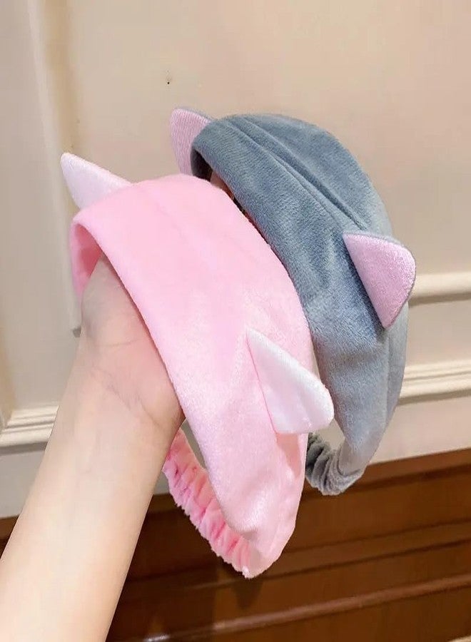 HUNCHA Cat Ears Spa Headband for Washing Face, Girls Makeup Hair Band, Microfiber Women Headbands, Elastic Headband to Skincare, Gifts for Teen Girls, Sleepover Party Supplies, Random Color, Pack of 1 - Image 3