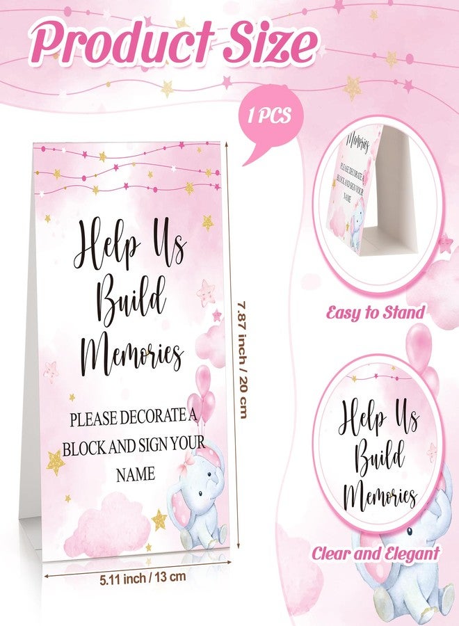 Dinifee 125 Pcs Baby Shower Decorate a Block Game Set Includes Help Us Build Memories Sign 100 DIY Blank Wooden Block 24 Paint Marker Prize for Wedding Baby Shower Game(Pink Elephant) - Image 2