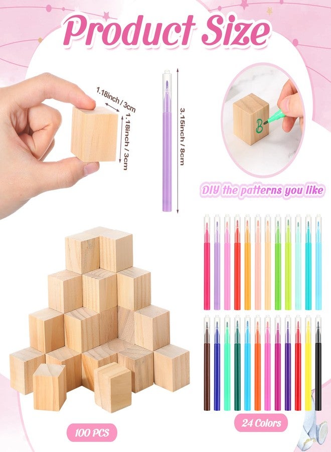Dinifee 125 Pcs Baby Shower Decorate a Block Game Set Includes Help Us Build Memories Sign 100 DIY Blank Wooden Block 24 Paint Marker Prize for Wedding Baby Shower Game(Pink Elephant) - Image 3