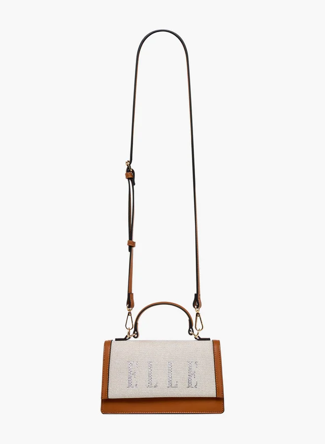 ELLE Logo Embellished Satchel Bag with Grab Handle