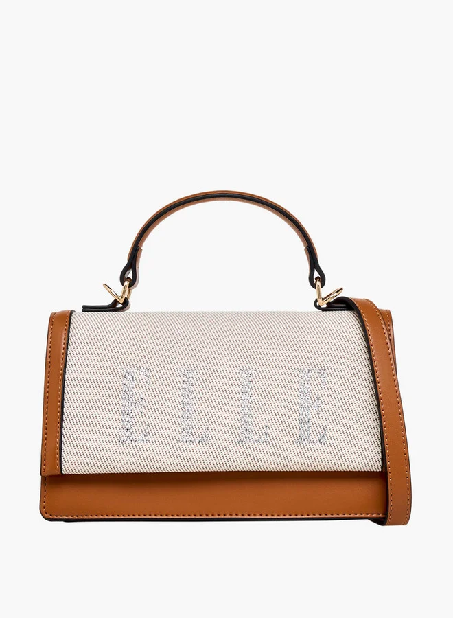 ELLE Logo Embellished Satchel Bag with Grab Handle