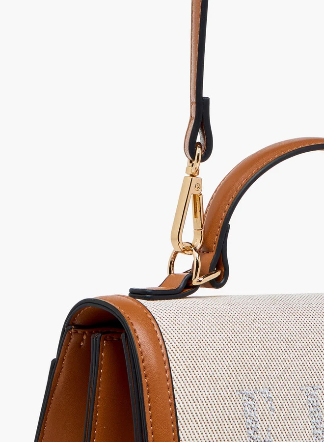 ELLE Logo Embellished Satchel Bag with Grab Handle