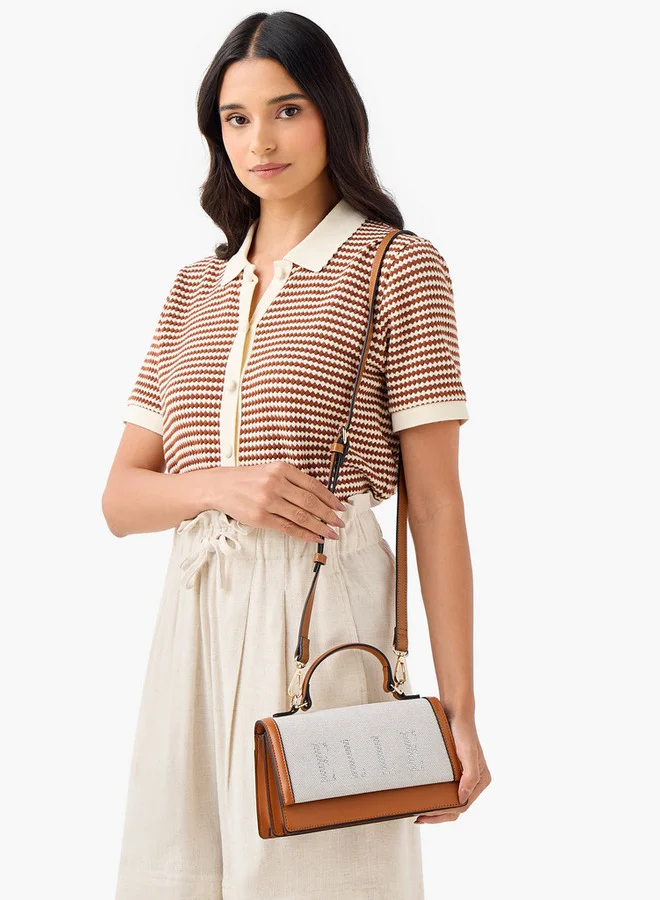 ELLE Logo Embellished Satchel Bag with Grab Handle