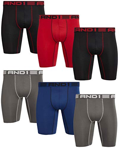 AND1 Mens Boxer Briefs - 6 Pack Platinum Performance Long Leg Boxer Briefs with Pouch - Boxers for Men, 9" Inseam (S-3XL), Size Medium, Black/Blue/Charcoal/Red - Image 4