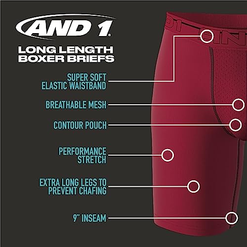 AND1 Mens Boxer Briefs - 6 Pack Platinum Performance Long Leg Boxer Briefs with Pouch - Boxers for Men, 9" Inseam (S-3XL), Size Medium, Black/Blue/Charcoal/Red - Image 2