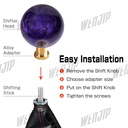 WENJTP Marble Style Round Ball Shift Knob Universal Fit for 5 6 Speed ManualAutomatic Vehicles with 3 Adapters HTRACING Purple - Image 5