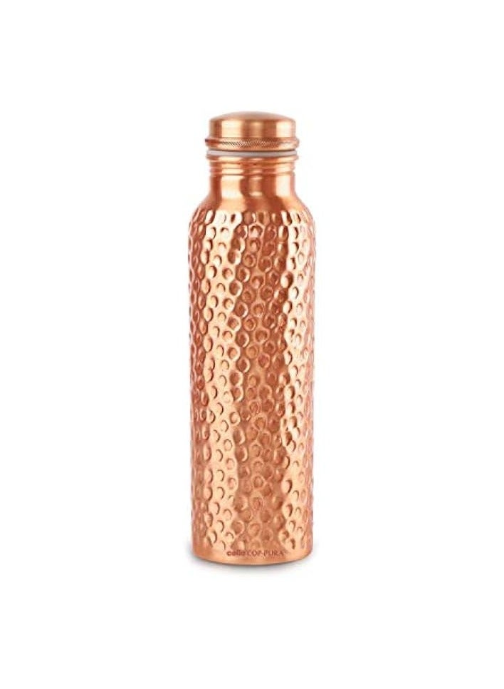 جرين تايجر زجاجة مياه من النحاس النقي/وعاء نحاسي مقاوم للتسرب مصنوع يدويًا للسفر/ترمس نحاسي معزول بدون وصلات مع فوائد صحية أيورفيدا، 30 أونصة