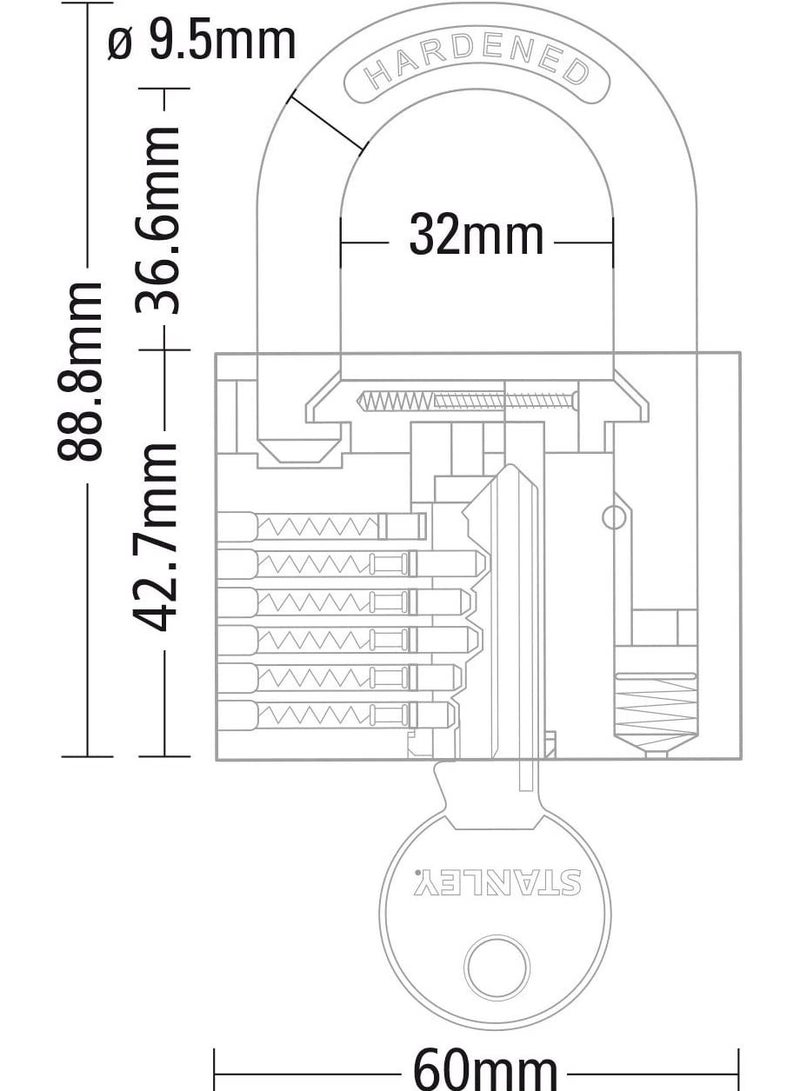 ستانلي قفل قياسي نحاسي مقاس 60 مم مع 3 مفاتيح من ستانلى - Image 2